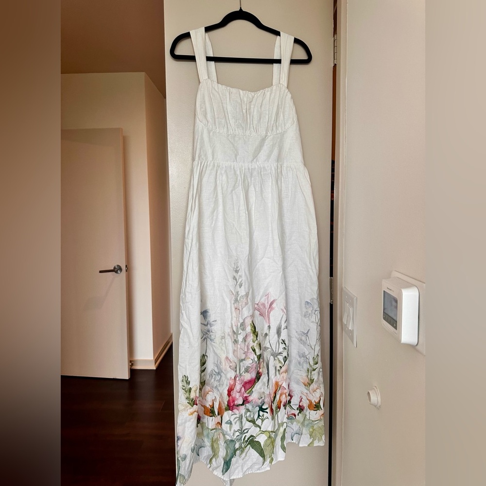 H&M Blended Linen White Floral Maxi Dress